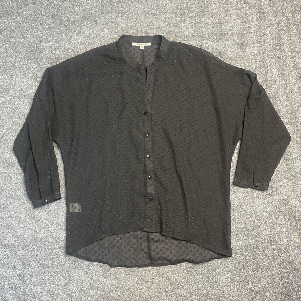 Daniel Rainn Womens Button Up Shirt Black Polka Dot Long Sleeve Collar Sheer S
